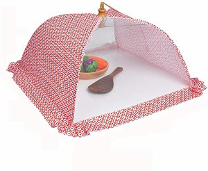 食卓カバー フードカバー キッチンパラソル 洗える 折り畳み式 正方形 埃よけ 虫よけ (ピンク)