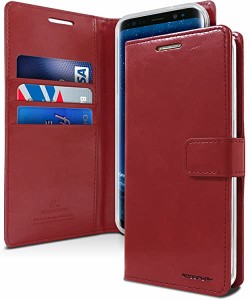 Galaxy S9 Case (2018) 手帳型ケース カード収納 PU レザー カバー QI対応 ブルームーンケース (ワインレッド)  送料無料