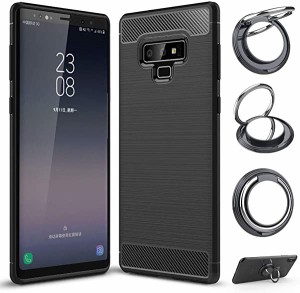 Galaxy Note9 ケース スマホリングスタンド付 Samsung カバー Qi充電対応 ワイヤレス充電対応 炭素繊維 TPU シリコン素材を使用 ...