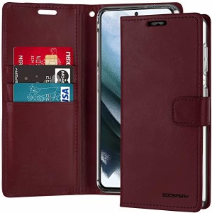 送料無料 Galaxy S21 Plus (6.7 inches) 手帳型ケース 6.7インチ カード収納 PU レザー カバー QI対応 ブルームーンケース (ワインレ