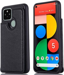 Pixel 5 au 対応 スマホ バックカバー ケース 手帳型 (ブラック) 手作り 財布型 マグネット 薄 軽量 ポケット収納付き 背面カバ ...