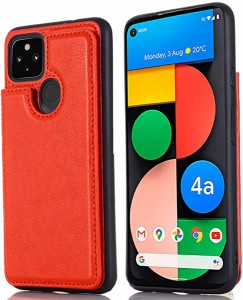 Pixel 4a 5G Pixel 5XL 対応 スマホ バックカバー ケース 手帳型 (レッド) 手作り 財布型 マグネット 薄 軽量 ポケット収納付き...