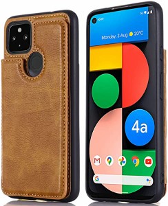 Pixel 4a 5G Pixel 5XL 対応 スマホ バックカバー ケース 手帳型 (ブラウン) 手作り 財布型 マグネット 薄 軽量 ポケット収納付...