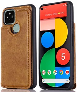 Pixel 5 au 対応 スマホ バックカバー ケース 手帳型 (ブラウン) 手作り 財布型 マグネット 薄 軽量 ポケット収納付き 背面カバ ...