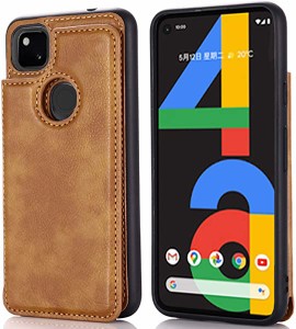 Pixel 4a softbank 対応 スマホ バックカバー ケース 手帳型 (ブラウン) 手作り 財布型 マグネット 薄 軽量 ポケット収納付き 背...