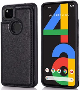 Pixel 4a softbank 対応 スマホ バックカバー ケース 手帳型 (ブラック) 手作り 財布型 マグネット 薄 軽量 ポケット収納付き 背...