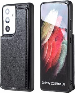 Galaxy S21 Ultra (6.8インチ) 対応 Samsung スマホ バックカバー ケース 手帳型 (ブラック) 手作り 財布型 マグネット 薄 軽量 ...