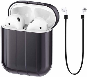 Apple Airpods 対応充電ケース 耐衝撃 滑り止め保護ケースな硬PC[ホコリ収集せず] ＆紛失防止ストラップ(ガンカラー)