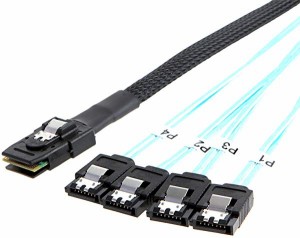 Mini SAS ケーブル  Mini SAS （SFF-8087）オス to 4 SATA メス ケーブル Mini SASホスト- 4SATAターゲット 0.5m 