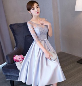 パーティードレス 結婚式 袖あり 二次会 ウェディングドレス ミモレ丈 二次会 花嫁 披露宴 お呼ばれ/