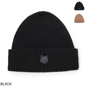 [あす着] メゾンキツネ MAISON KITSUNE ニットキャップ ビーニー メンズ レディース BOLD FOX HEAD PATCH RIBBED BEANIE