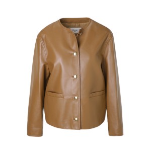 [あす着] セリーヌ CELINE レザージャケット ノーカラージャケット レディース VESTE COL ROND