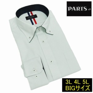 長袖ワイシャツ 極薄緑 ドビー鱗小格子 ドゥエ ボタンダウン PARIS-16e ビッグサイズ 大きいサイズ 3L-5L 形態安定 HKP-BIG-Z04