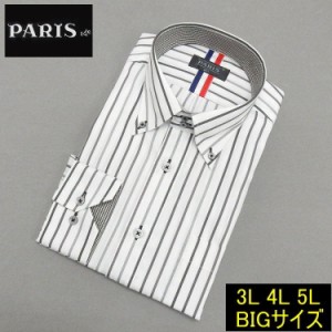 長袖ワイシャツ 白×グレー ストライプ ボタンダウン ドゥエボットーニ PARIS-16e ビッグサイズ 大きいサイズ 3L-5L 形態安定 HKP-BIG-ZF