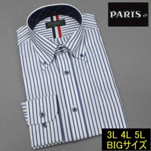 長袖ワイシャツ 白×紺 ストライプ ボタンダウン ドゥエボットーニ PARIS-16e ビッグサイズ 大きいサイズ 3L-5L 形態安定 HKP-BIG-ZH