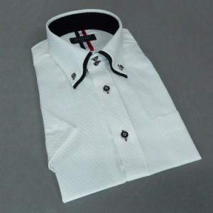 半袖 ワイシャツ 白 斜めシェブロンストライプ ドゥエ ボタンダウン 二枚衿 PARIS-16e 形態安定 M-3L HKP-HSE