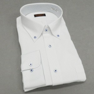 長袖ワイシャツ [KAZAC] 大きいサイズ ボタンダウン　白地　小市松模様　ノーアイロン　ニットシャツ　メンズドレスシャツ　KZC206-700