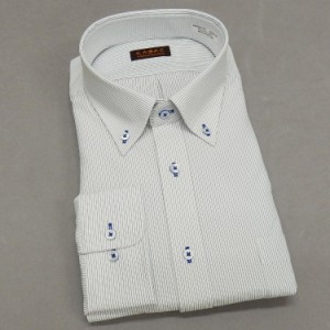 長袖ワイシャツ [KAZAC] 大きいサイズ ボタンダウン　白地×紺　ストライプ　　ニットシャツ　メンズドレスシャツ　KZC206-755