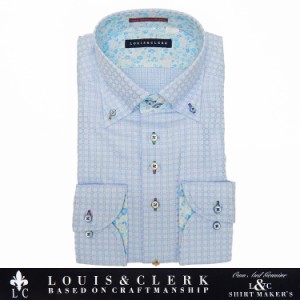 [LOUIS&CLERK]　長袖ワイシャツ　ライトブルー/格子柄　綿100％　日本製　ドゥエ　ボタンダウン　メンズドレスシャツ　LC503-053
