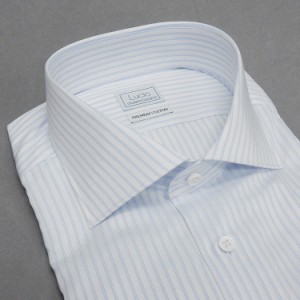 ★訳あり [Lucio]　ワイシャツ　長袖　ワイドカラー　白×青/ストライプ　綿100％　ドレスシャツ　Luc200-450