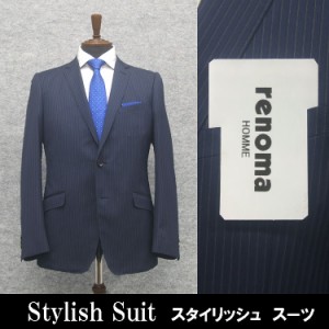 [renoma] レノマHOMME　通年物　シングル　紺縞　スタイリッシュ２釦スーツ　AB6　OK22