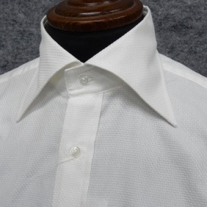 ◆フォーマル＆ビジネスシャツ◆長袖　白/ワッフル調　ワイド　ロングポイント　ドレスシャツ　日本製　R5569613