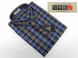 アダルトカジュアルシャツ　[ROLLEI]　日本製　長袖　紺系　チェック柄　秋冬物