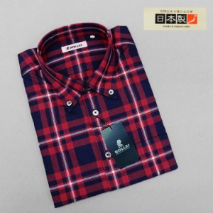 アダルトカジュアルシャツ　[ROLLEI]　日本製　長袖　赤×濃紺×白　チェック　綿100％　デザインシャツ　ROL34298-1