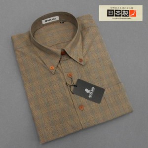 アダルトカジュアルシャツ　[ROLLEI]　日本製　長袖　グレージュ×茶　チェック　綿100％　デザインシャツ　ROL34299-1