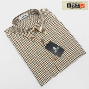 アダルトカジュアルシャツ　[ROLLEI]　日本製　長袖　ベージュ系　チェック　綿100％　デザインシャツ　ROL34347-1