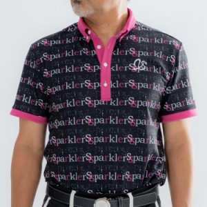 SSparkler（スパークラー） ゴルフウェア ポロシャツ メンズ 半袖 ◆黒×ピンク×白◆ボタンダウン  送料無料　SPKG-S02-bla