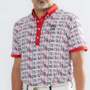 SSparkler（スパークラー） ゴルフウェア ポロシャツ メンズ 半袖 ◆白×赤×黒◆ボタンダウン  送料無料　SPKG-S02-whi