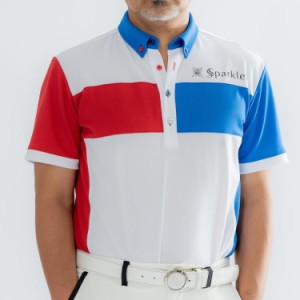 SSparkler（スパークラー） ゴルフウェア ポロシャツ メンズ 半袖 ◆白×赤×青◆ボタンダウン  送料無料　SPKG-S04