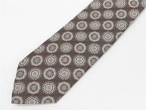 京丹後産生地　日本縫製　ネクタイ　茶×銀鼠　メダリオン柄　シルク100％　小ロット生産品　URN08
