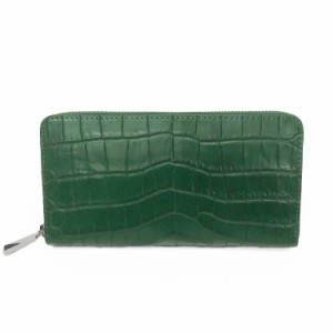〓天然皮革〓メンズ長財布◆ナイルクロコダイル革　緑　ラウンドファスナー　WL12-GN