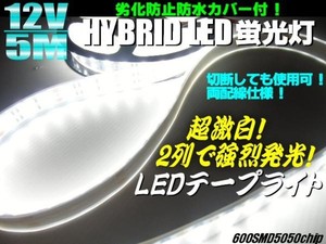 12V/船舶・漁船用/カバー付LEDテープライト蛍光灯・航海灯/5M巻き