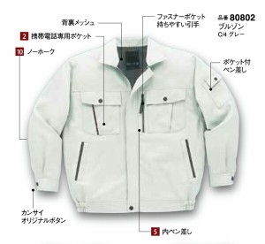 【山本寛斎ユニフォーム】作業服・作業着 ブルゾン　秋冬用　K80802 KANSAI 大川被服（DAIRIKI） ポリエステル80％・綿20％