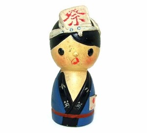 1970 旧国民銀行(こくぎん)陶器製「祭」人形 貯金箱 こけし 039975【中古】