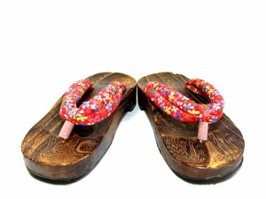 大正浪漫 和着物花柄 木底下駄 (Wooden clogs) サンダル ゴスロリ 042464【中古】