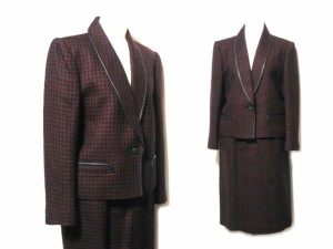 LEGGERO「Onword」レザーパイピングツィードセットアップスーツ (leather piping tweed set up suit) スカート ジャケット レ 049458