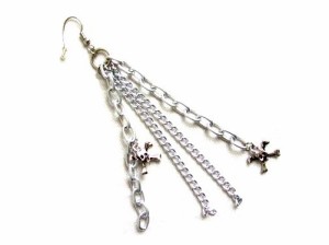 【新品】Gothic Scull chain pierced earrings ゴシック スカル チェーン ピアス・イヤリング (ドクロ) 065034