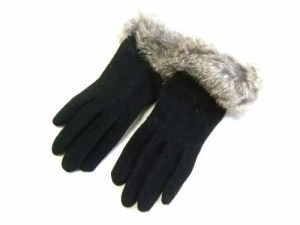 ELLE Real fur×leather gloves エル リアルファー×レザー グローブ・手袋 066418【中古】