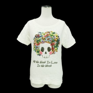 LISTEN HEARTBEAT リッスンハートビート「M」クリーム スカル フラワー 半袖 Tシャツ (ショートパンツ) 086732【中古】