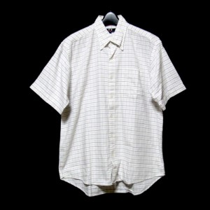 VAN ヴァン「L」チェックボタンダウンシャツ (白 長袖) 101856【中古】