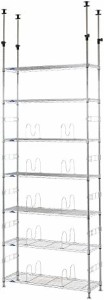 ルミナス スチールラック テンション(つっぱり)ラック 7段 置き棚付き ポール径19mm 幅93×奥行34×高さ220-280cm MD90-7T