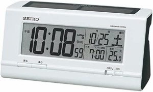 セイコー クロック 目覚まし時計 ハイブリッドソーラー 電波 デジタル カレンダー 温度 表示 白 パール SQ766W SEIKO