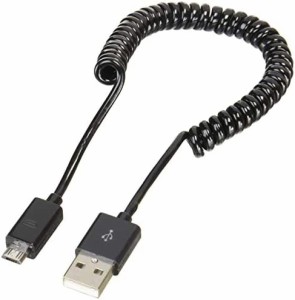 TIMELY カールコード型USB2.0ケーブル microUSB(オス) ― USB A平型(オス) 22~55cm TM-microUSB-COIL