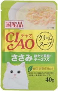 チャオ (CIAO) キャットフード クリームスープ ささみ ほたて貝柱・チーズ入り 40グラム (x 16) (まとめ買い)