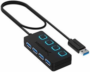 SABRENT 4ポートUSB 3.0ハブ（個別LED電源スイッチ付き）｜60cmケーブル｜スリム＆ポータブル｜Mac＆PC用「USBデバイスの充電不可」（HB-