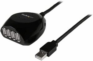 StarTech.com USB 2.0 アクティブ延長ケーブル/リピーター(15m) & 4ポートUSBハブ Type-A(オス) - 4x Type-A(メス) USB2EXT4P15M